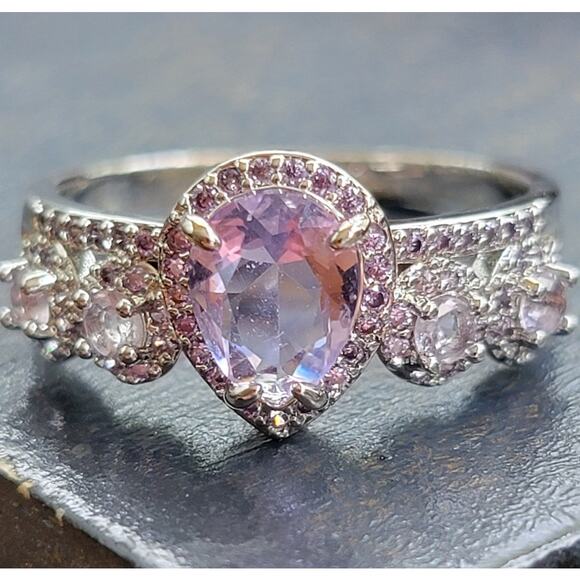 Elegant Rhodium-Plated Size 9 Twisted Band Ring with Simulated Amethyst - Picture 1 of 11